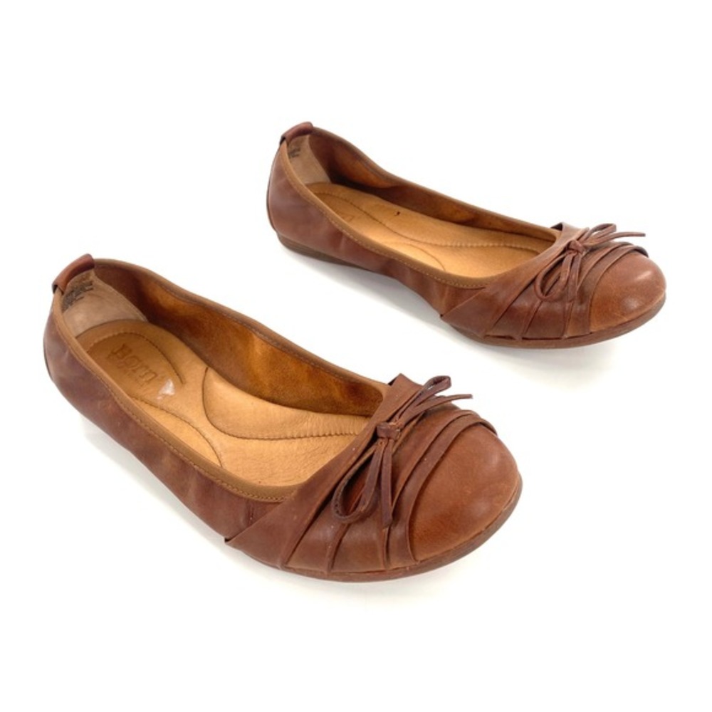 Born Chelan‎ Brown Leather Ballet Flats with Bow Detail Womens Size 9.5M Comfort